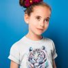 Детска тениска тигър бялi Детска тениска с бял тигър, акварел от художника Славейка Аладжова