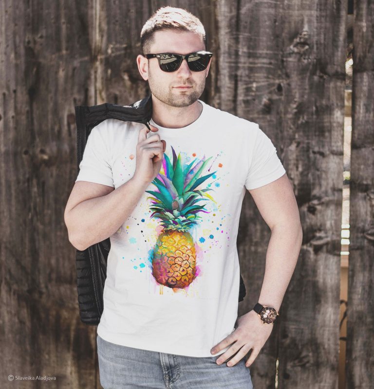 T-shirt-4 Тениска с ананас, акварел от художника Славейка Аладжова