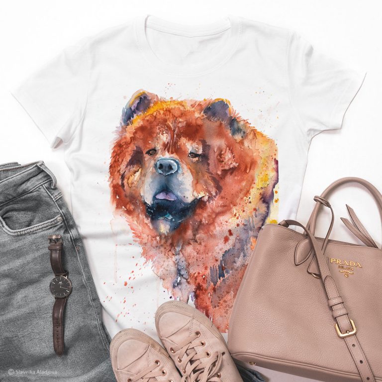 Тениска с чау чау, акварел от художника Славейка Аладжова