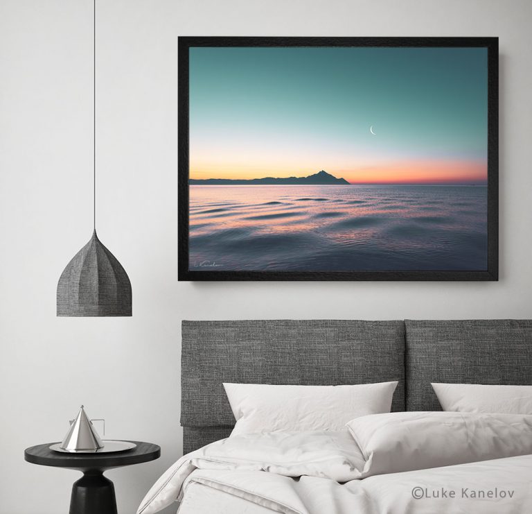Летен морски пейзаж, лунен изгрев, морска фотография