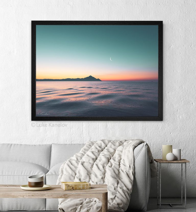 Летен морски пейзаж, лунен изгрев, морска фотография