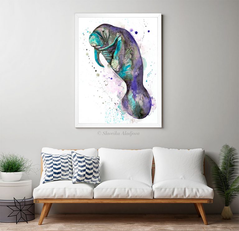 Ламантин, Морска Крава, акварелна картина, художник Славейка Аладжова