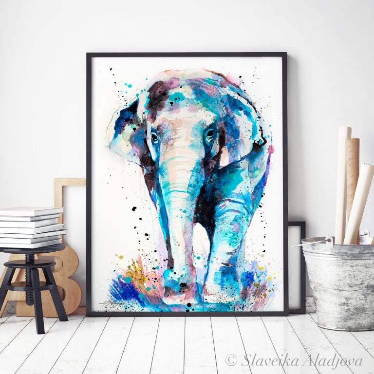 Asian Elephant watercolor 3 слон