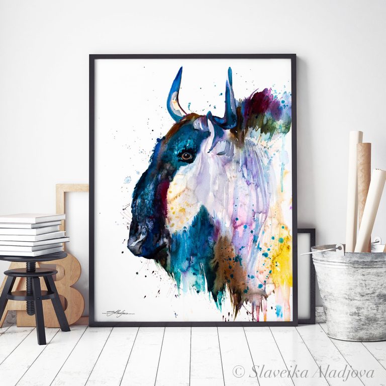 Wildebeest Gnu watercolor 3 Гну, антилопa