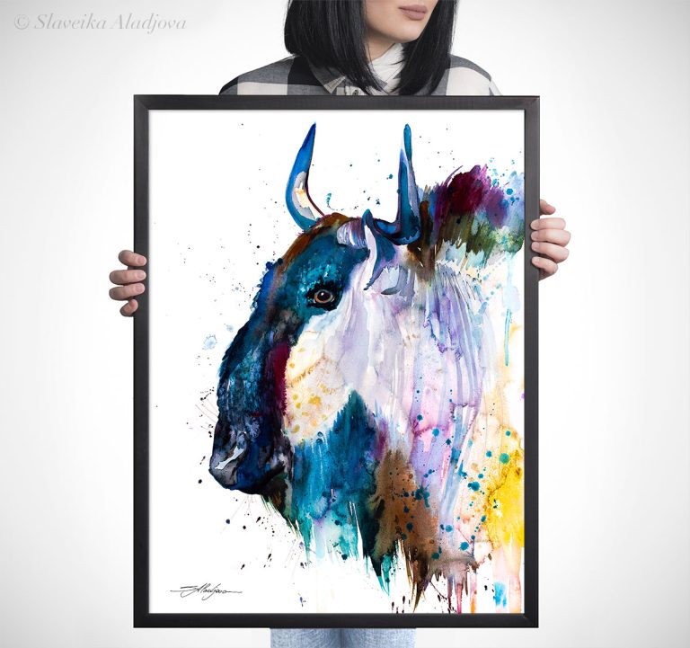 Wildebeest Gnu watercolor 5 Гну, антилопa