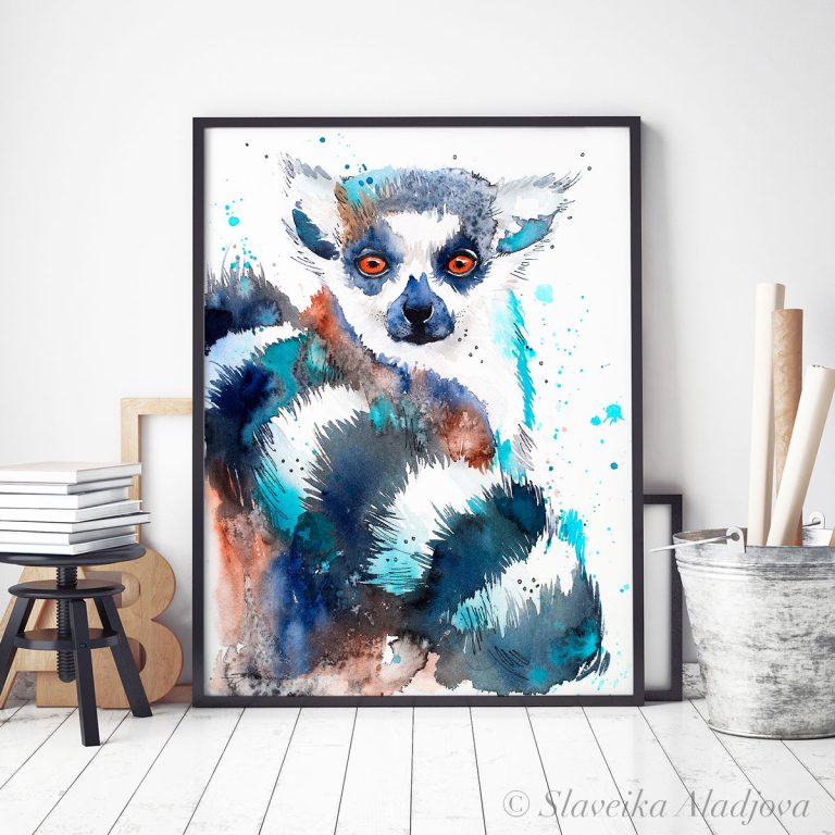 Ring-tailed lemur watercolor 3 Котешки лемур