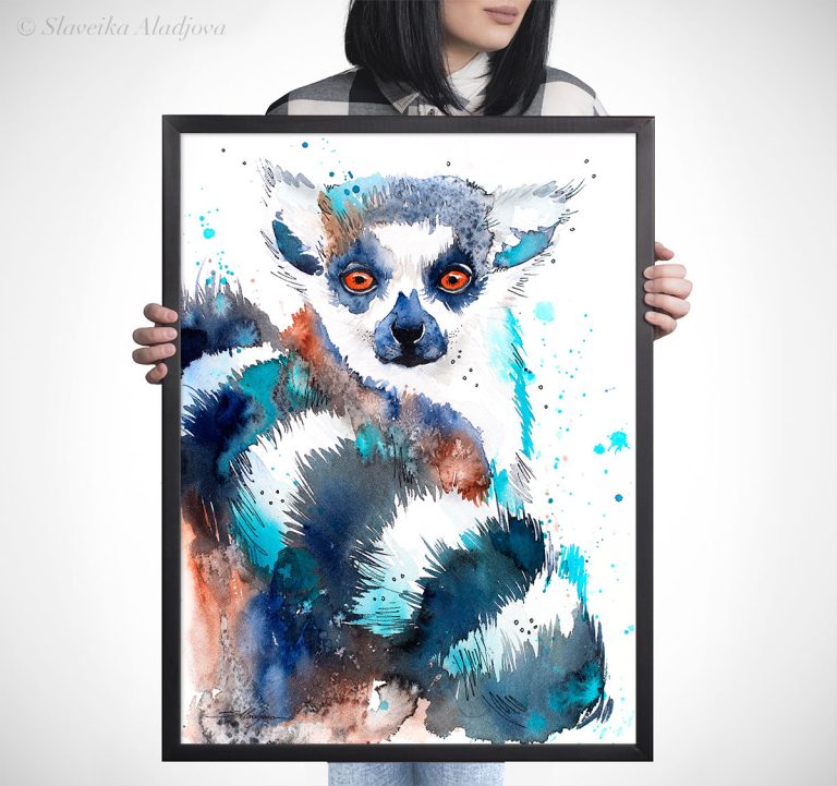 Ring-tailed lemur watercolor 5 Котешки лемур