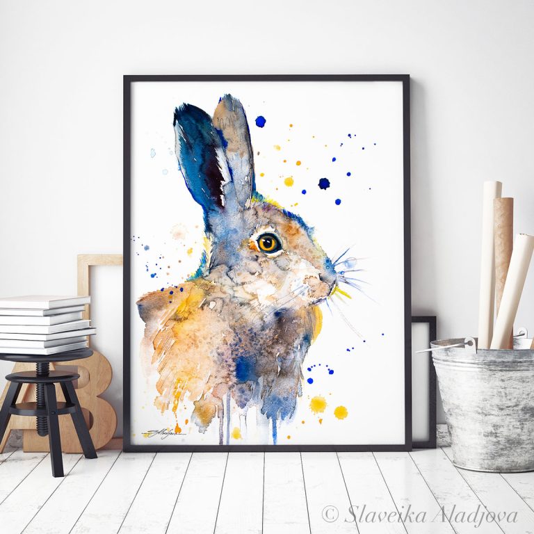 Hare rabbit watercolor 3 Заек