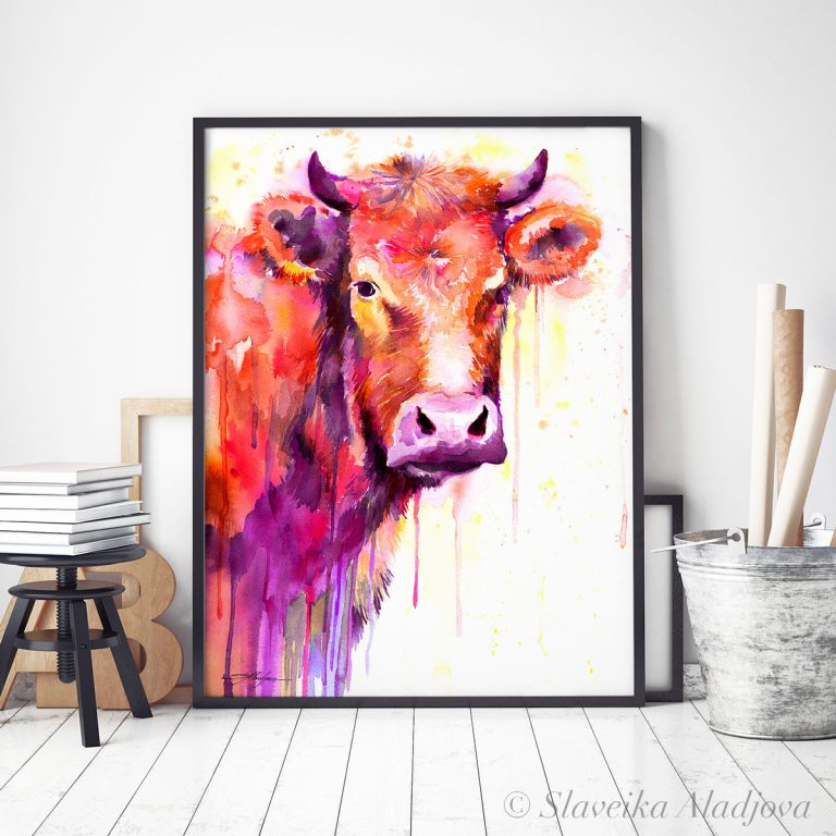 Red Cow watercolor 3 крава