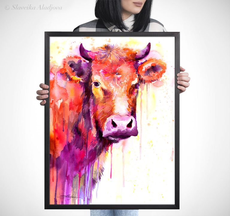 Red Cow watercolor 5 крава