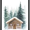 Коледна картина хижа в гората, художник Любо Канелов