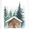 Коледна картина хижа в гората, художник Любо Канелов