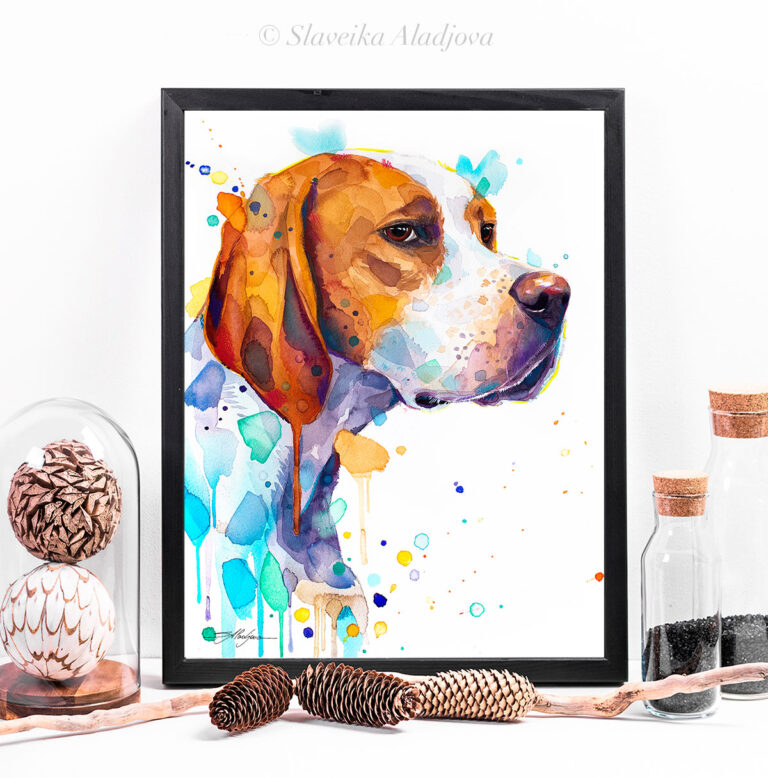 9prints Английски пойнтер, Куче, акварелна картина, художник Славейка Аладжова