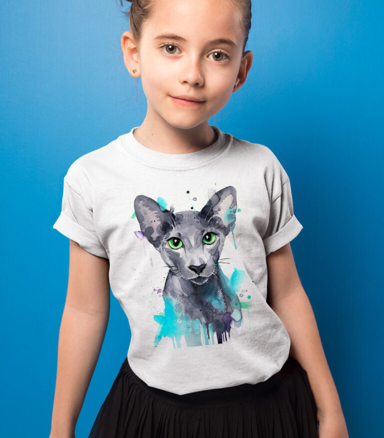 T-shirts-art-23 Тениска с ориенталска късокосместа котка, акварел от художника Славейка Аладжова