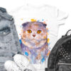 Шотландска клепоуха котка Тениска с шотландска клепоуха котка, акварел от художника Славейка Аладжова