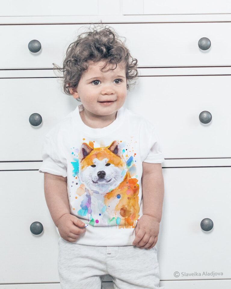 T-shirts-art-9 Тениска с акита ину, акварел от художника Славейка Аладжова
